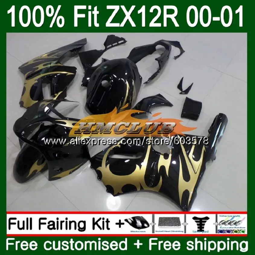 No. 1 Подходит для литья под давлением для KAWASAKI ZX 1200 1200CC ZX12R 00 01 112CL. 28 ZX1200 ZX 12 R 12R ZX-12R 2000 2001 обтекатель OEM Золотое пламя - Цвет: No. 1