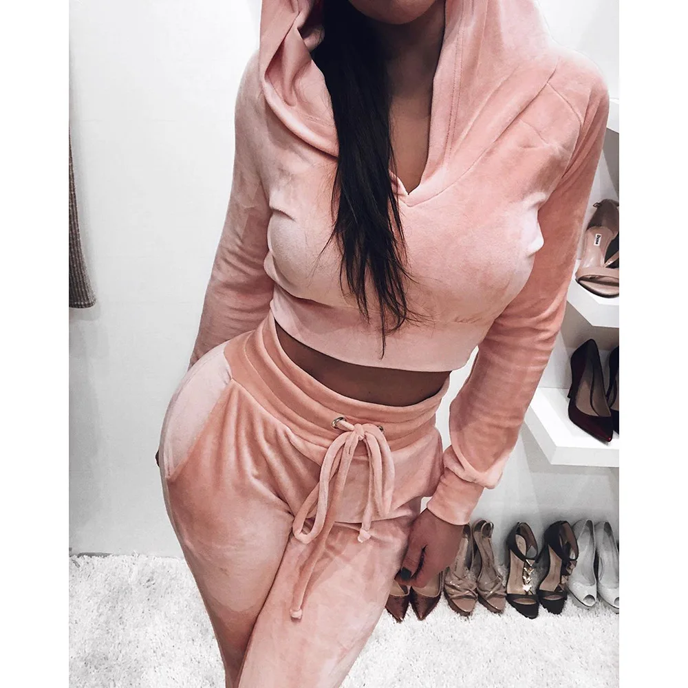 

Autumn Velvet Tracksuits Women Set Suits Winter Two Piece Track Suit Set Women Warm Sweatshirt 2 Piece Set Ladies Pant Suit