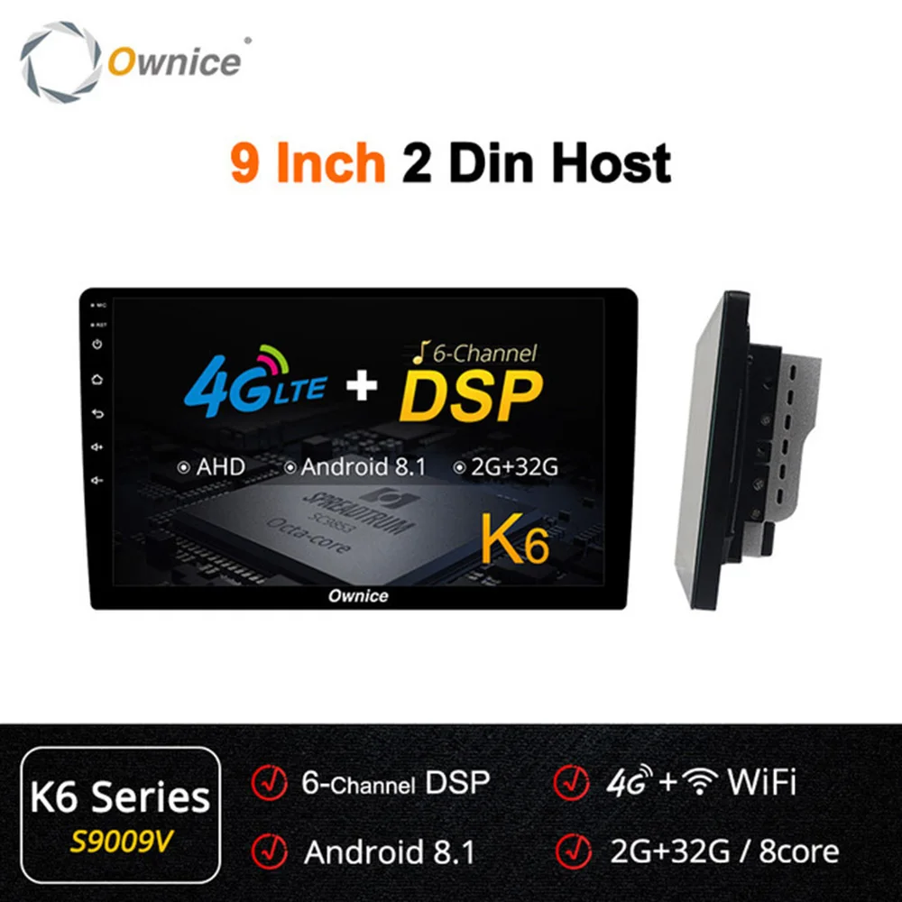 Ownice K6 8 ядерный 8/9/10,1 дюймов Android 8,1 автомобиль радио Автомобильный видео плеер универсальный 2 Din Поддержка gps Navi DSP 4G AHD Камера BY035 - Цвет: 9 Inch 2 Din Host