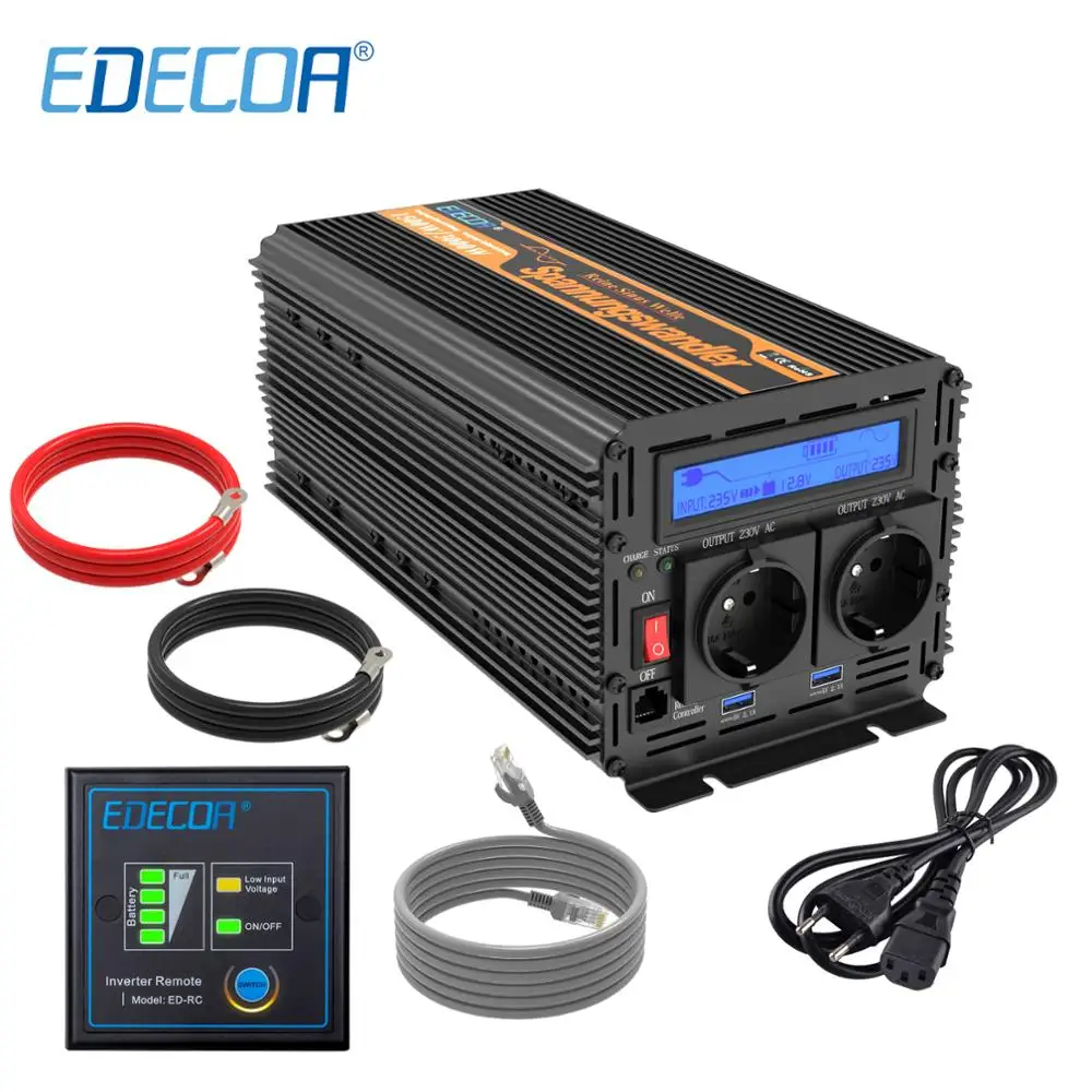 EDECOA UPS ladegerät power inverter 1500W 3000W DC 12V AC 220V 230V 240V reine sinus welle mit USB fernbedienung LCD display EDECOA UPS ladegerät power inverter 1500W 3000W DC 12V AC 220V 230V 240V reine sinus welle mit USB fernbedienung LCD display