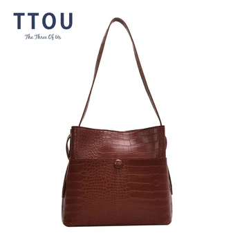 

TTOU Alligator Bucket Bags Women Crocodile Pattern Handbag Capacity Casual Crocodile Shoulder Messenger Bags Ladies PU Purse
