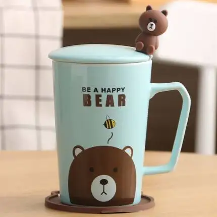 Mug A Керамическая s милая чашка керамические кофейные чашки молоко капучино чашка креативная с крышкой детская ложка Экологически чистая LZI013 - Цвет: Mug A