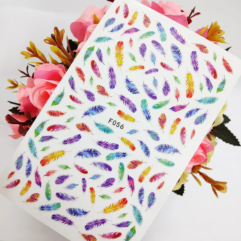 3d Nail Sticker Foil Design Colorful Beautiful Feathers Fahion Nail Art