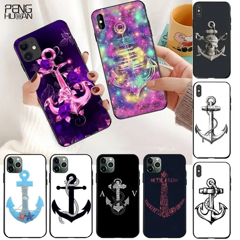 Морской Якорь Дерево черный ТПУ мягкий резиновый чехол для телефона iPhone 11 pro XS MAX 8