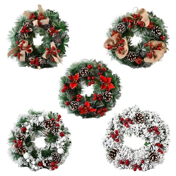

Christmas Wreath Artificial Pinecone Red Berries Garland Hanging Front Door Wall