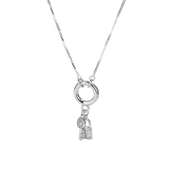 

S925 Sterling Silver Key Heart Lock Necklace Female Korean Temperament Simple Circle Full Diamond Short Sweater Chain