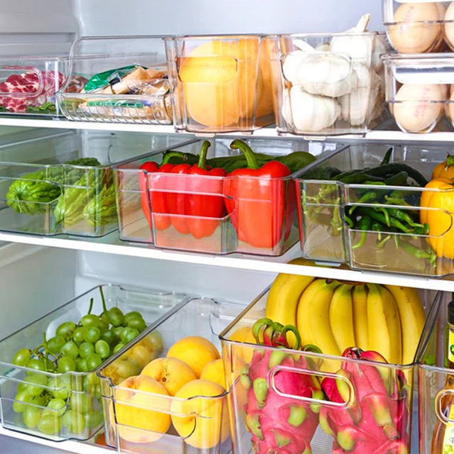 Clear Storage Bins with Handles Stackable Fridge Freezer Pantry