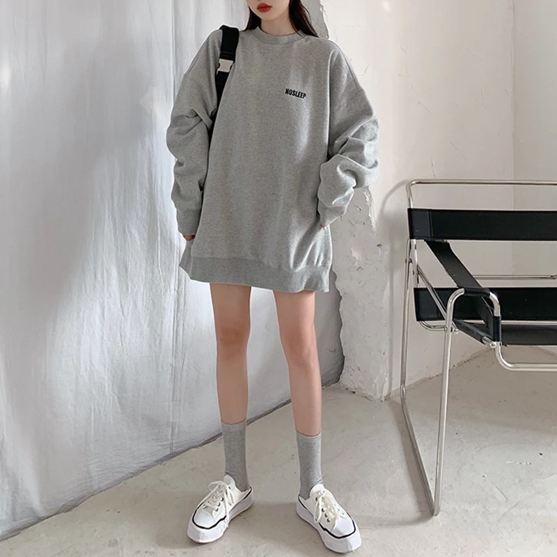 PERHAPS U Women Sweatshirts Letter Embroidery Fuchsia Gray Long Sleeve O Neck Loose Pullovers Casual Autumn Winter H0081