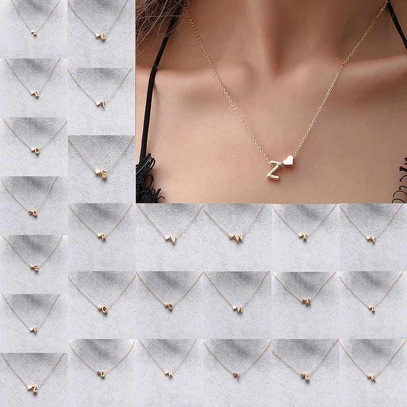 SUMENG Collar con Inicial y Corazón Pequeño, Colgante Elegante con la Primera Letra de tu Nombre, en Color Dorado y Plateado, Joyería Ideal para Regalo para Mujer|Collares - AliExpress