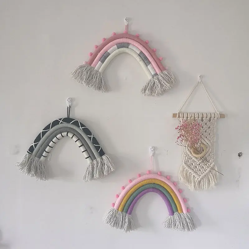Nordic Rainbow Hand knitted Ornaments Pendant Boho Children Room Wall Decor 4