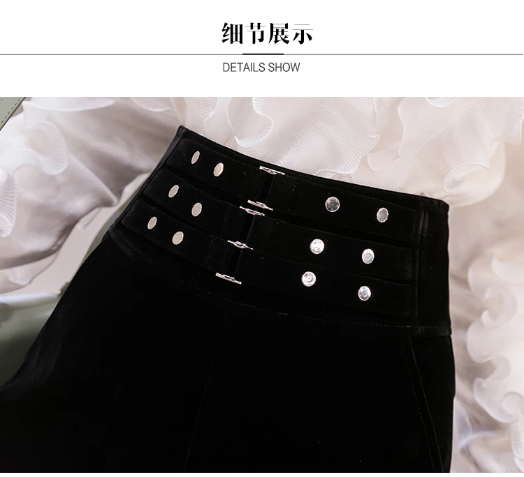 Korean Velvet Zipper Rivet High Waist Shorts Women New Autumn Winter With Fleece Hot Short Feminino Black Clothing B9N207