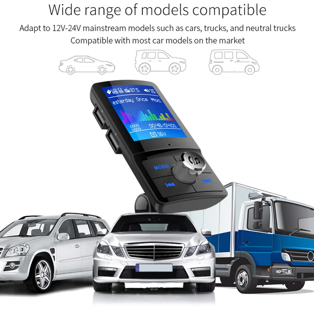 1,7" ЖК Bluetooth Автомобильный MP3-плеер Bluetooth автомобильный комплект fm-передатчик комплект для громкой связи Aux In 5EQ музыка 2-USB зарядное устройство
