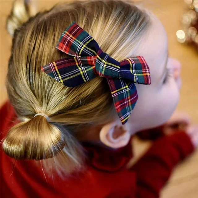 Vintage 2 PCS Plaid Cotton Fabric 4 inch Hair Bow Clips Barrettes Kids Baby Girls Hair Bows Accessories Hairgrips Headwear 6