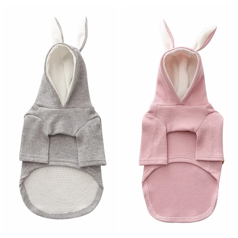 Dog Sweaters Small Dog Knit Sweater Hooded Rabbit Ear Coat Gray Pink FB Clothes Puppy Hoodie Coat Pet Supplies Clothing Fashion