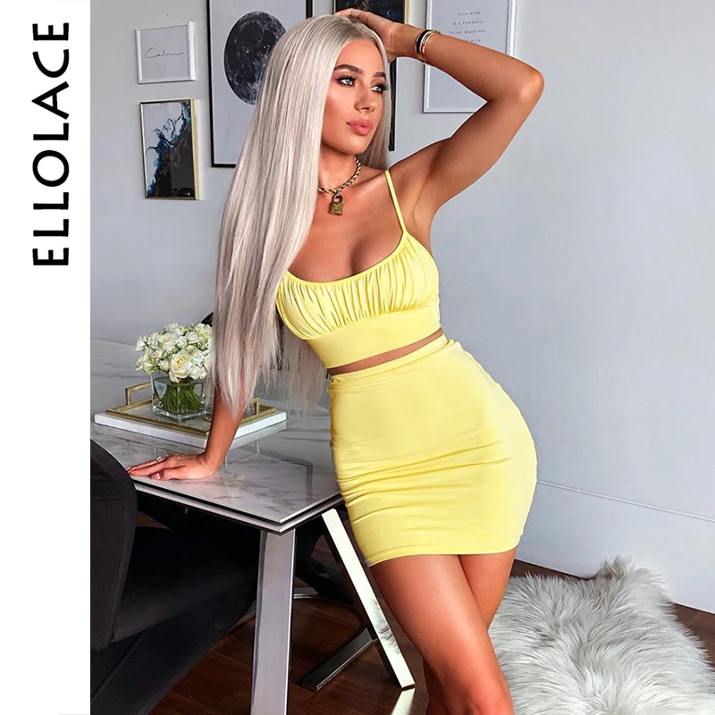 

Ellolace Sexy New 2 Two Piece Set Suit Women Tanks and Mini Skirt Sets Pink Matching Suit Outfits Casual 2019 Fashion Clothing