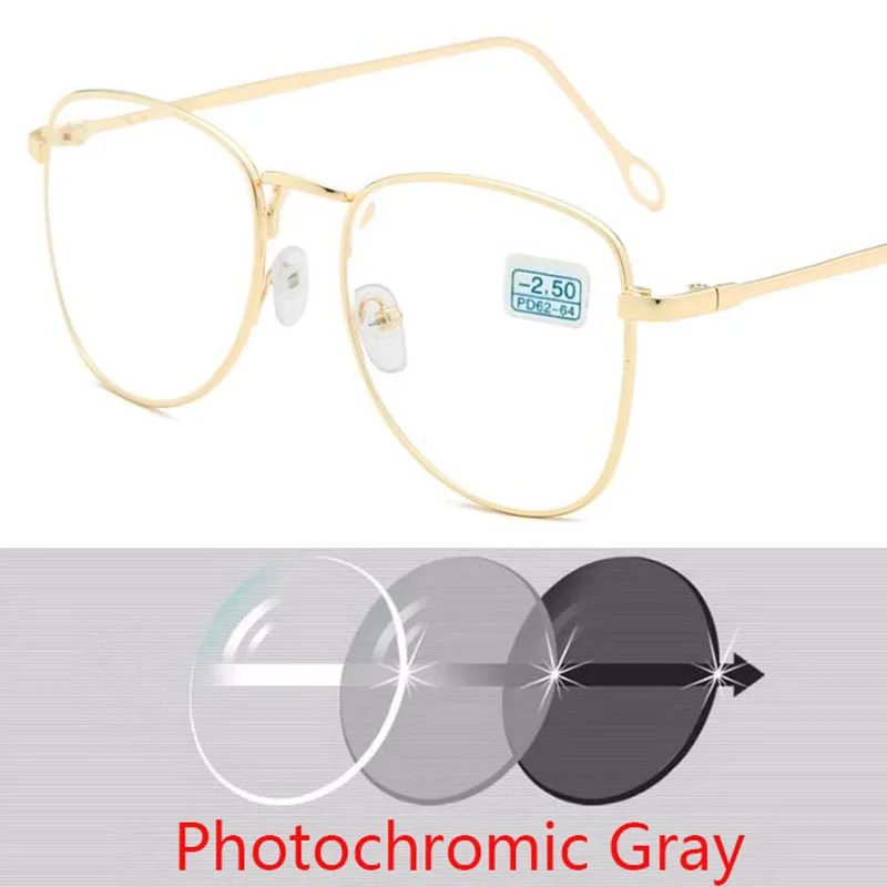 Okulary fotochromowe korekcyjne – metalowa ramka dla krótkowzroczności 8 -1 -1.5 -2 -2.5 -3 -3.5 -4 do-6.0 okulary dla osób z krótkowzrocznością kobiety mężczyźni metalowa ramka krótkowzroczne okulary wykonane okulary korekcyjne 6