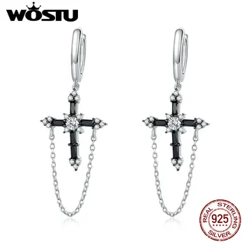 

WOSTU Fashion Earrings Real 925 Sterling Silver Cross Faith Drop Earrings for Women Silver Dangle Earrings Jewelry CTE402