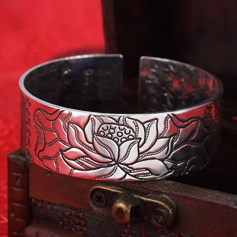 Мода Лотос сердце посеребренный браслет для мужчин и женщин Открытый буддизм