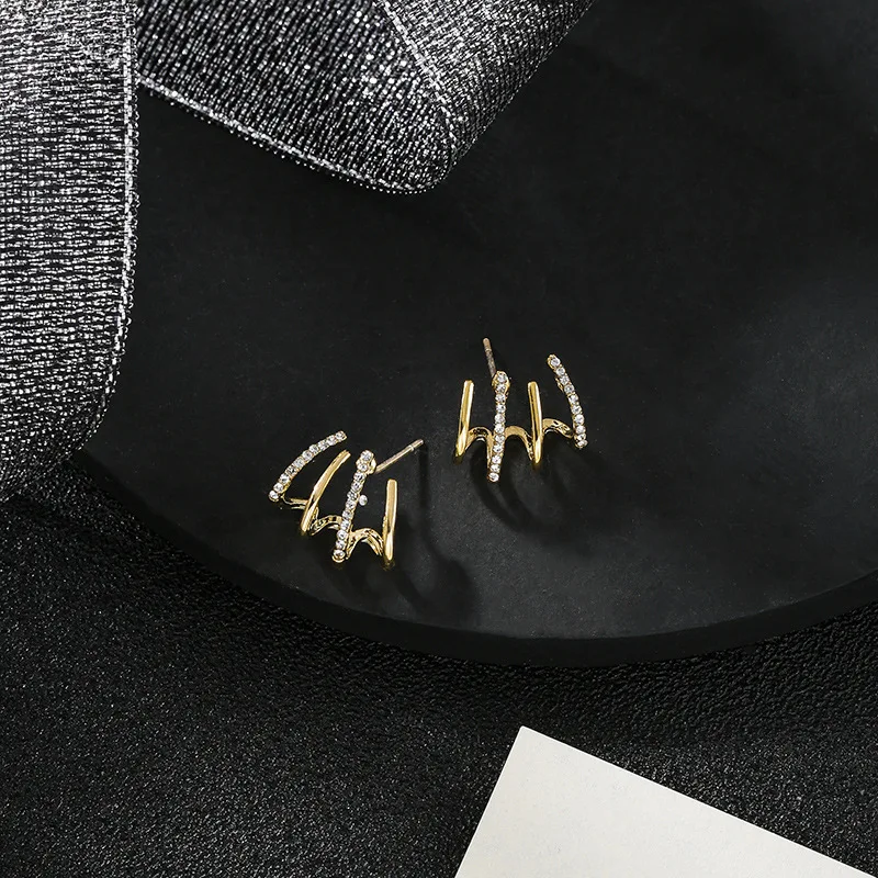 Metal-Earrings Crystal Small Sweet Korean Women Geometric Shiny Fresh Contracted Senior