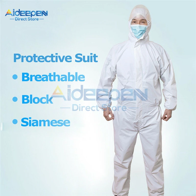 

Disposable Non-Woven Waterproof Oil Dustproof Resistant Protective Coverall Hooded Protective Suit For Spary Painting Decorating
