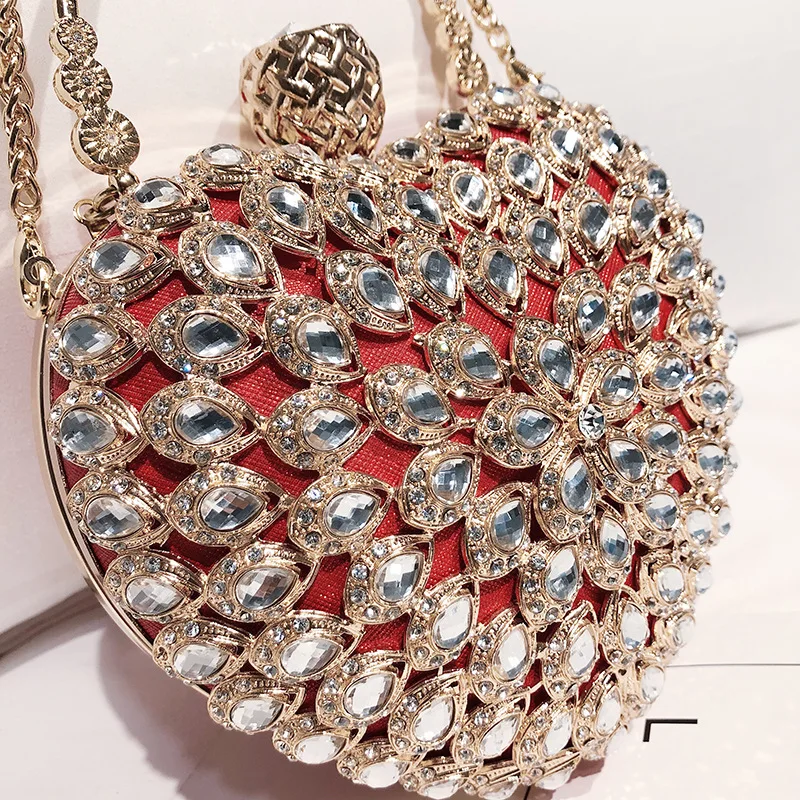 Luxury Bling Crystal Diamond Heart Women Party Handbag Wedding Evening Bag Day Clutch Chain Purse Ladies Pouch Shoulder Bag