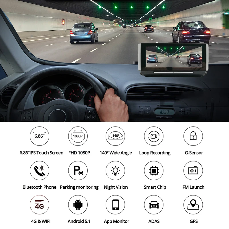 Anfilite 7 дюймов 4G Автомобильный видеорегистратор GPS навигация ADAS mtk6735 Android WIFI 1080P gps
