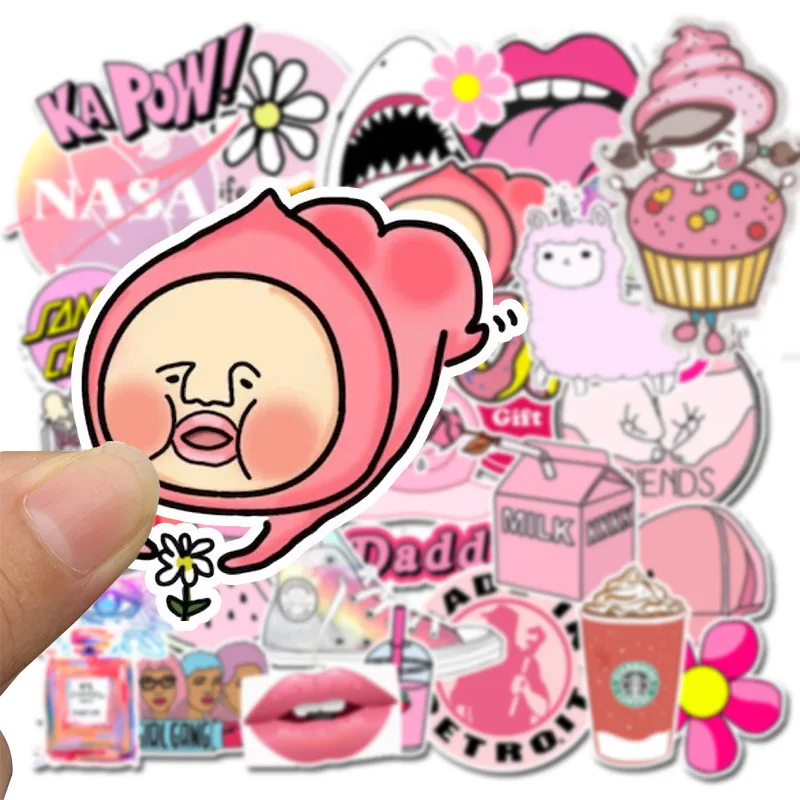 10/30/50PCS Pink Girl Cute Cartoon Graffiti Sticker Luggage Trolley Skateboard Guitar Personality Sticker Waterproof Wholesale