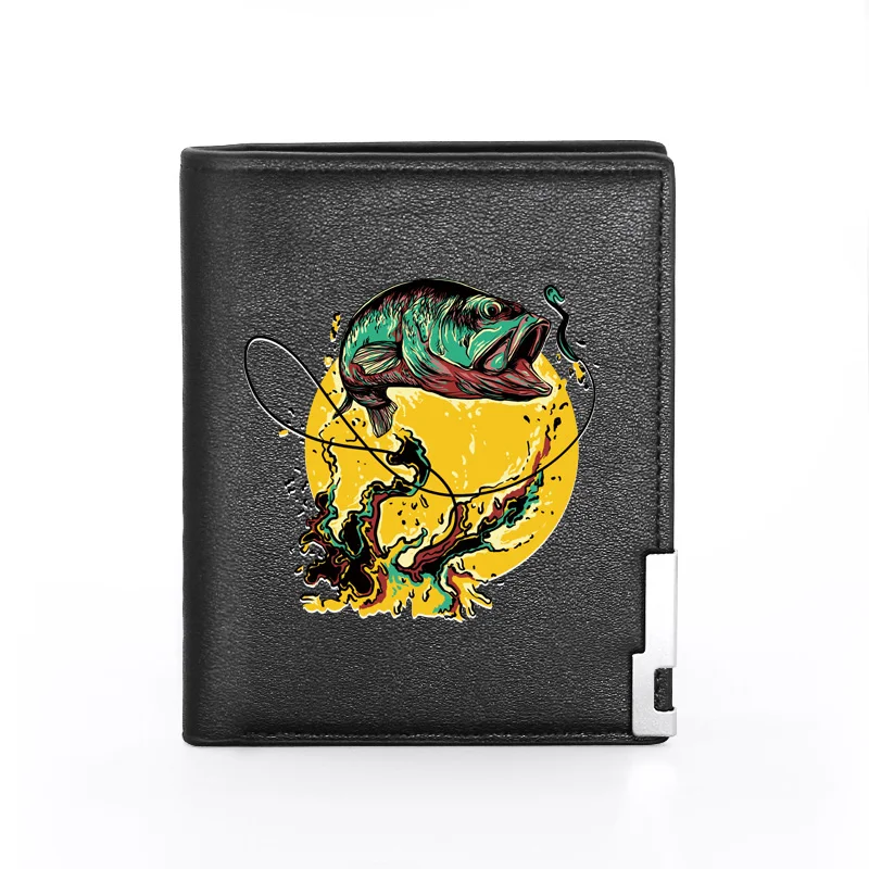 

Casual Fashion Fishing Printing Men's Wallet Leather Purse For Men Credit Card Holder Short Male Slim Coin Money Bags