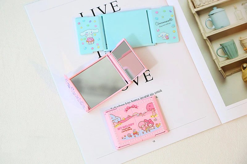 6 Pcs Cartoon KT Melody 3 Folds Clamshell Home Handheld Makeup Mirror