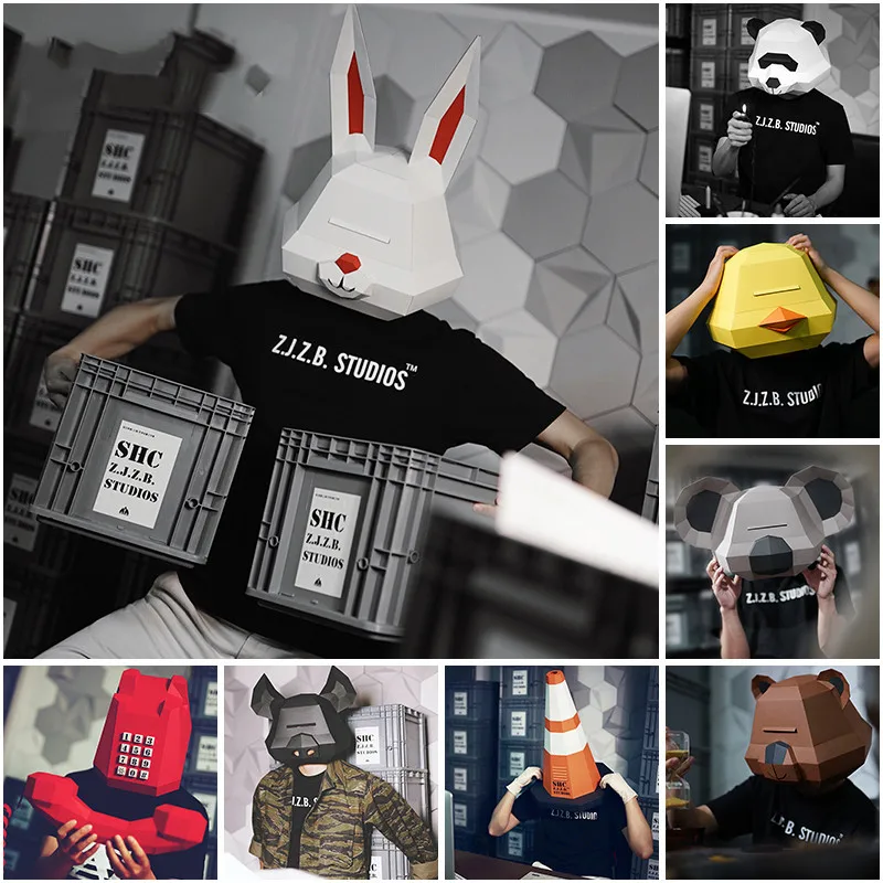 

Paper Rabbit Mask Model Toys Handmade DIY material manual creative Party show props tide decorate Gift For Children
