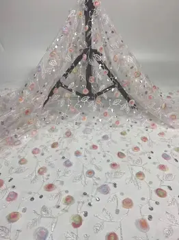

Elegant mesh textile series African tulle material French net lace fabric with sequins PAN362(5yards/lot) multi color