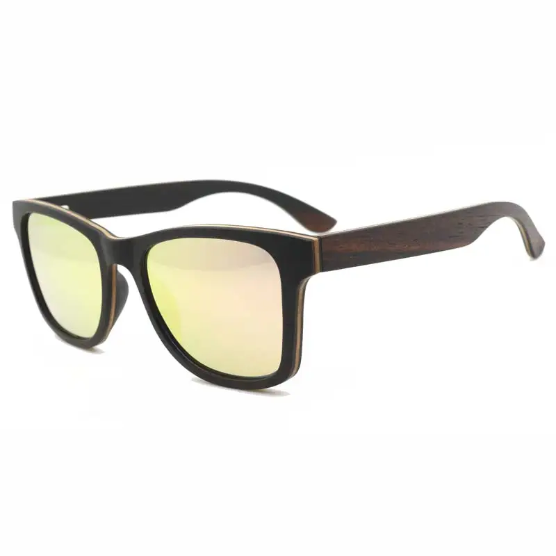 gold lens BerWer натуральные бамбуковые солнцезащитные очки для мужчин ebony деревянные солнцезащитные очки поляризованные солнцезащитные очки прямоугольные линзы для вождения UV400 - Цвет линз: gold lens