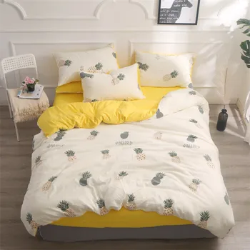 

3/4pcs Pineapple Strawberry Pattern Bedding Sets Fashion Leaf Print Bed Linings Duvet Cover Bed Sheet Pillowcases Cover Set