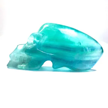 

Natural Green Fluorite Skull Crystal Crafts Statue Halo Stone Statue Home Decoration Quartz Art Therapist Guardian