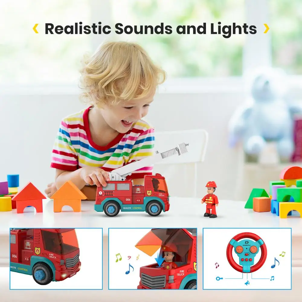 DEERC RC Cars Fire Truck Music DIY Disassembly Toys Tool Cars Remote Control Trucks Set for Children Boys Kids Assemble DEERC RC Cars Fire Truck Music DIY Disassembly Toys Tool Cars Remote Control Trucks Set for Children Boys Kids Assemble