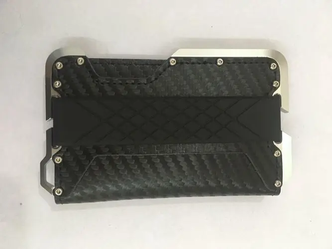 Дизайн Алюминиевый металлический RFID блокирующий кредитный держатель для карт из натуральной кожи минималистичный кошелек для карт для мужчин и женщин - Цвет: black carbon fiber