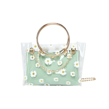 

Woman shoulder bag PVC transparent bag flower printing combination jelly bag 2020 summer new arrival iron ring portable coin bag