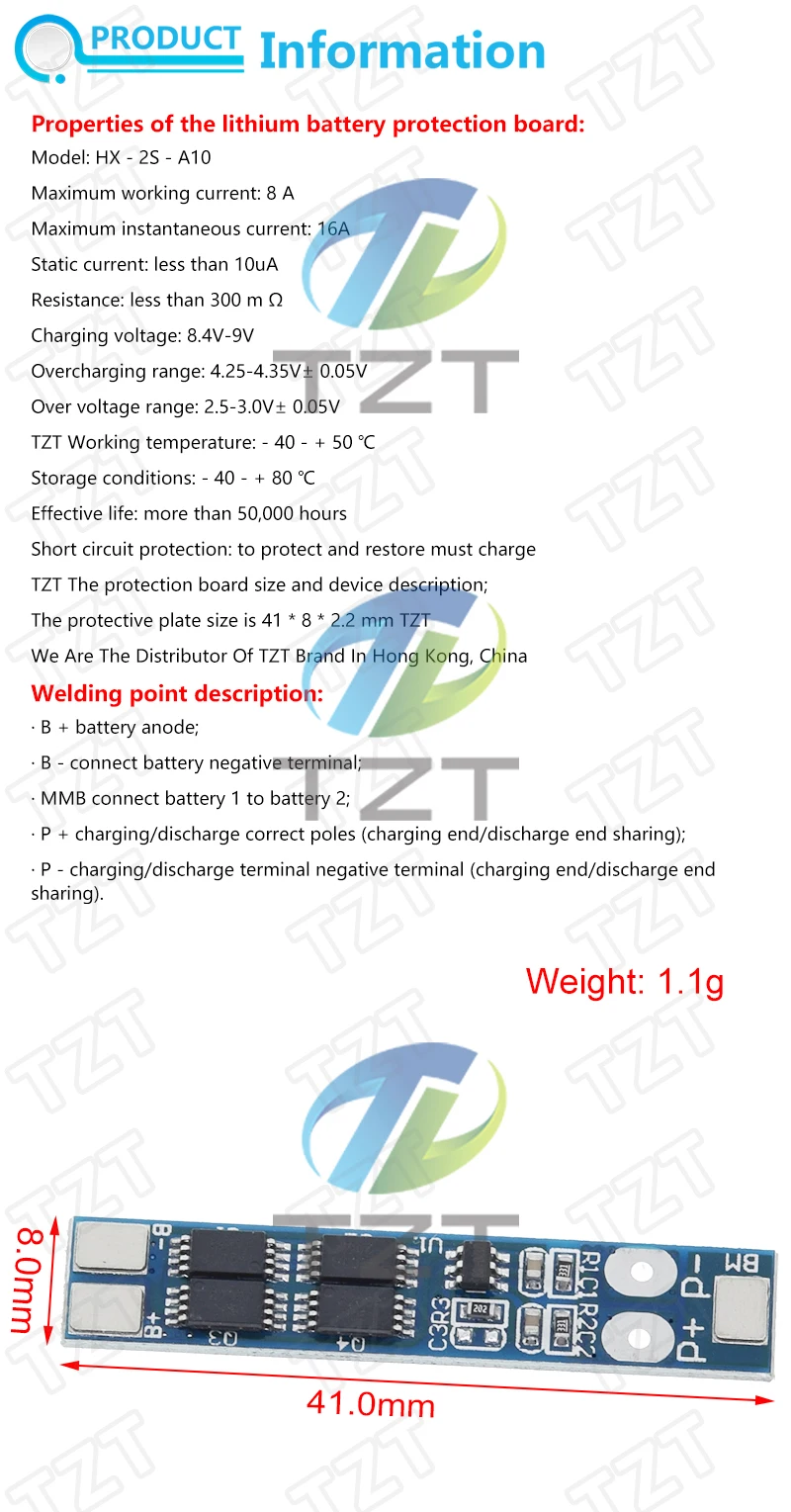 TZT 2S 7,4 V 8 A Li-Ion 18650 Lithium-Batterie-Ladegerät-Schutzplatine 8,4 V Überstrom-Überladungs-/Überentladungsschutz – Detail 3