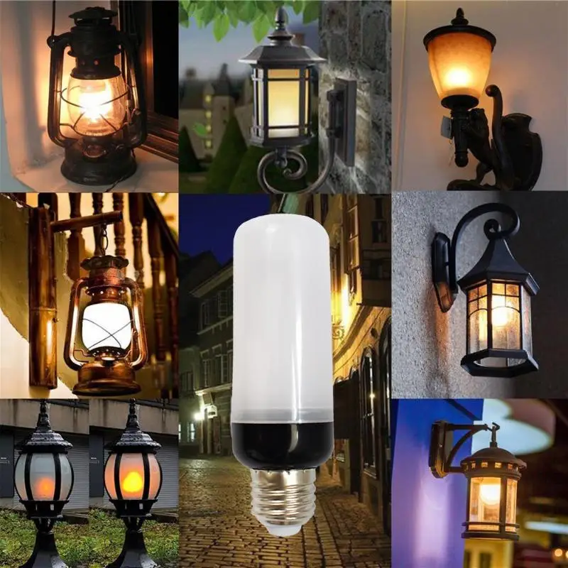 LED Flame Lantern Lamps Simulated Fireplace AA Battery Courtyard Room Decor Flame Effect Light Bulb Wind Light Home Vintage