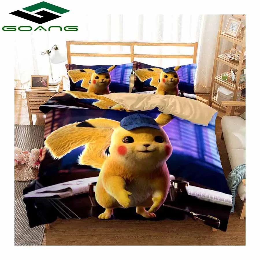 Зеленый GOANG Theme hotel bedding set bed sheet duvet cover and pillowcase luxury Home textiles 3d digital printing Pikachu kids bedding - Цвет: Зеленый