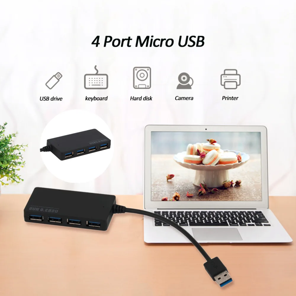 Питание от Usb 3,0 концентратор 4 Порты и разъёмы SuperSpeed компактный концентратор адаптер Usb hab для портативных ПК Mac Тетрадь для рабочего стола,, Прямая