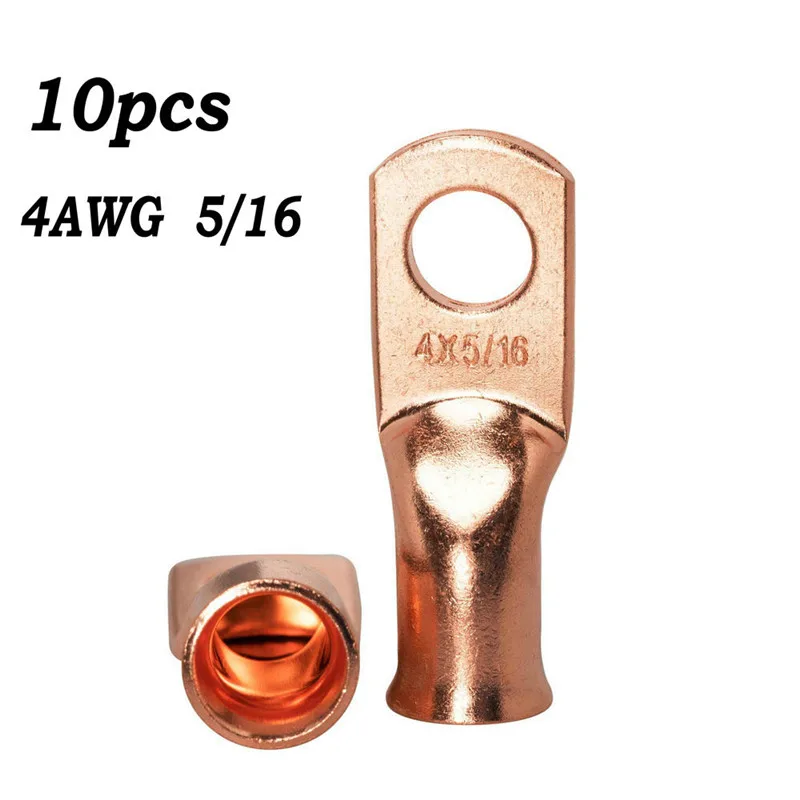 

10pcs Wire Ring Terminal Copper 4 AWG Gauge 5/16 Connectors Car Audio Terminals