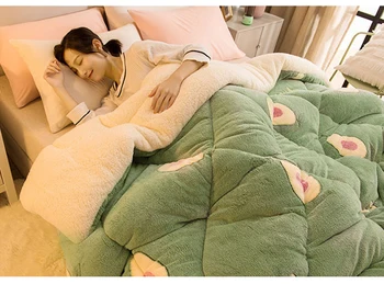 

New Twin/Queen/King Size patchwork Thick Warm Quilts Duvet home Luxury Printed Flannel Winter Blanket Bedding Comforter quilted