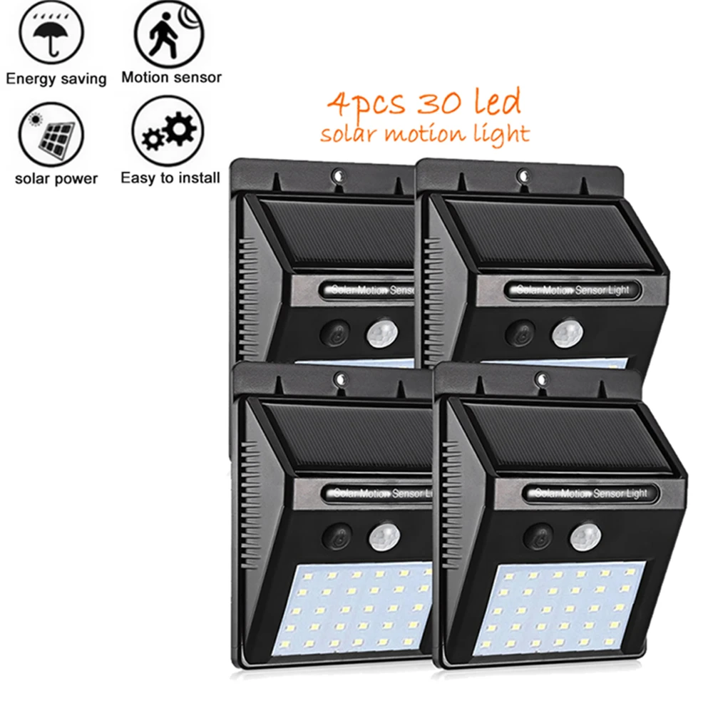 

2/4PCS 30 LED Solar Motion Sensor Light Outdoor garden solar Wall Lamp Waterproof 3 Modes street-yard-stair-deck security lamps