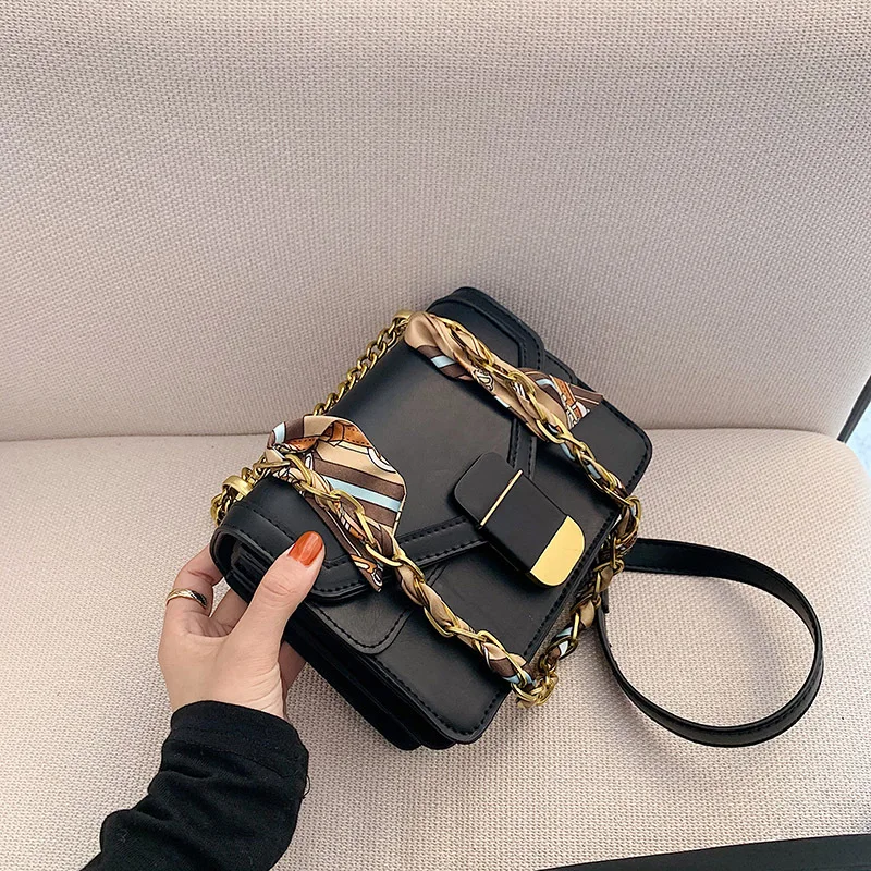 

Vintage Small Square Crossbody Bags for Women Solid Leather Luxury Handbags and Purses Designer Female Brand Chain Shoulder Bag