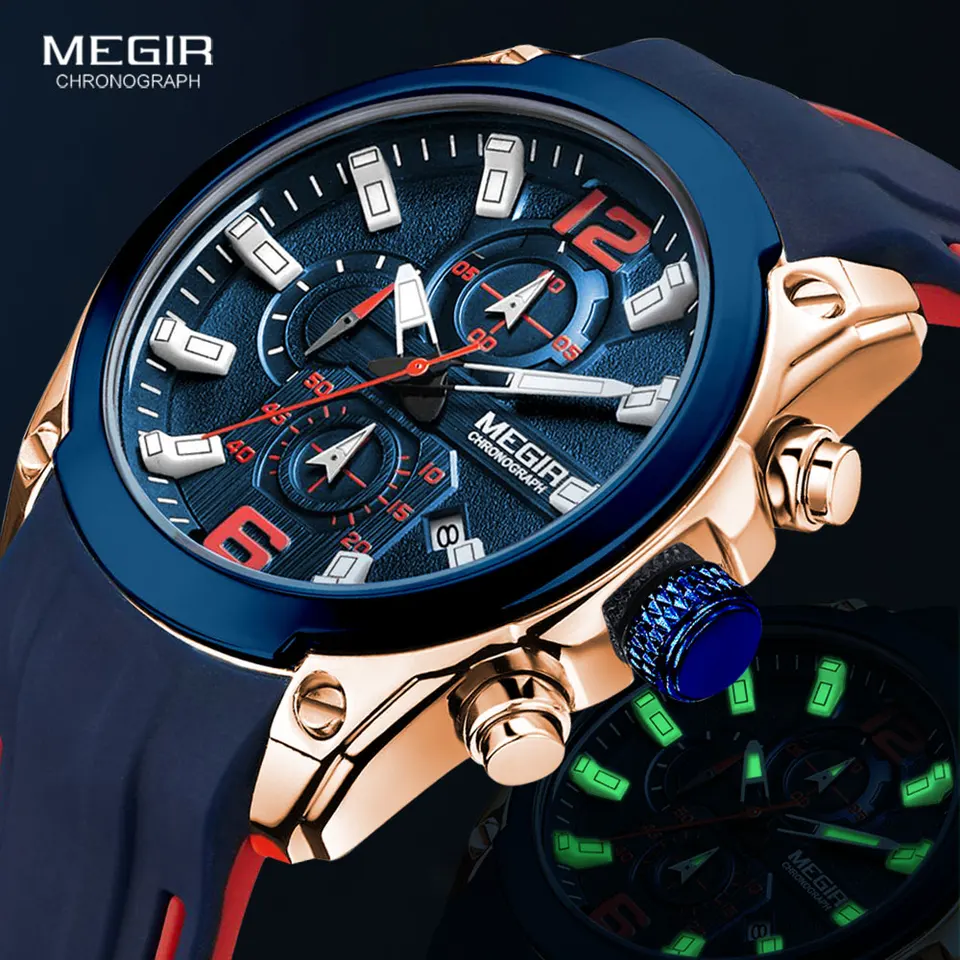 MEGIR Orologi da polso da uomo analogici al quarzo sportivi