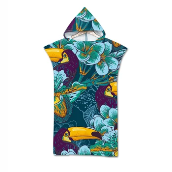 

Free shipping Gift Tropical Flower Toucan African Culture Animals Hooded Poncho Towel Swim Surf Bath Spa Beach Changing Robe