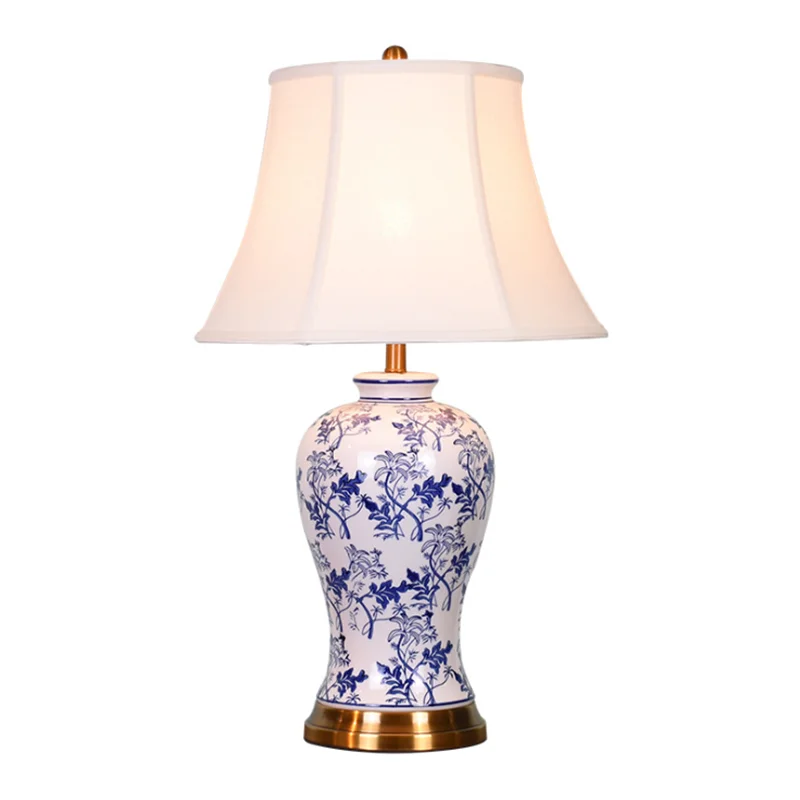 

Blue And White Porcelain Table Lamp Modern European Ceramic Foyer Bedroon Entrance Study Wedding Desk Decor Light 62cm D34
