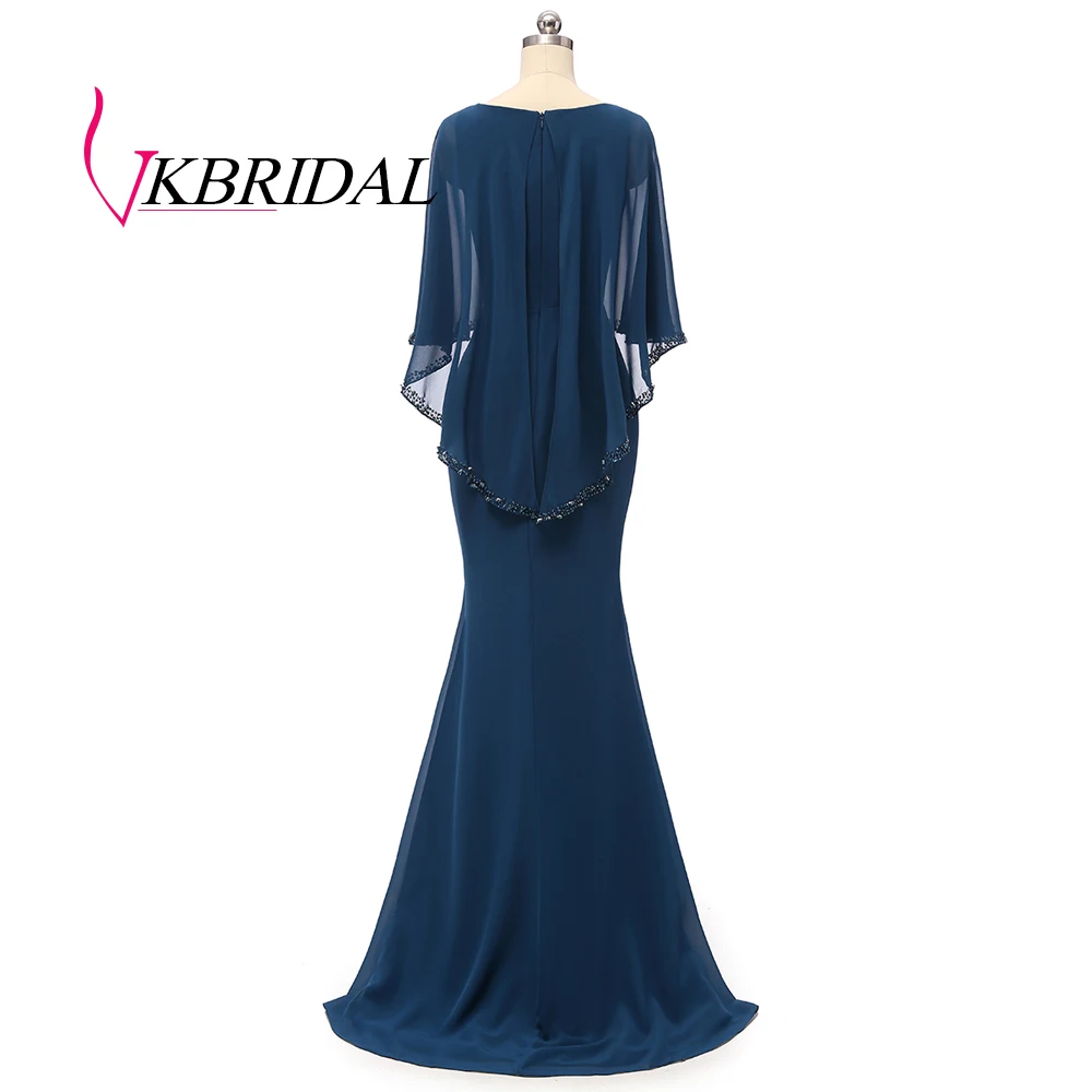 VKBRIDAL элегантные длинные вечерние платья с накидкой реальные фотографии Русалка Выпускные вечерние платья бусины из бисера robe de soiree