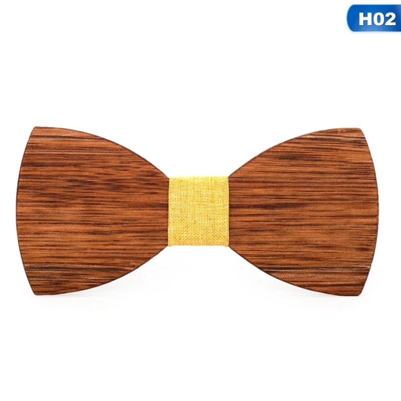02 Wood Bow Tie Mens Wooden Bow Ties Party Business Butterfly Cravat Party Ties For Men Wood Ties Women Kids - Цвет: 02